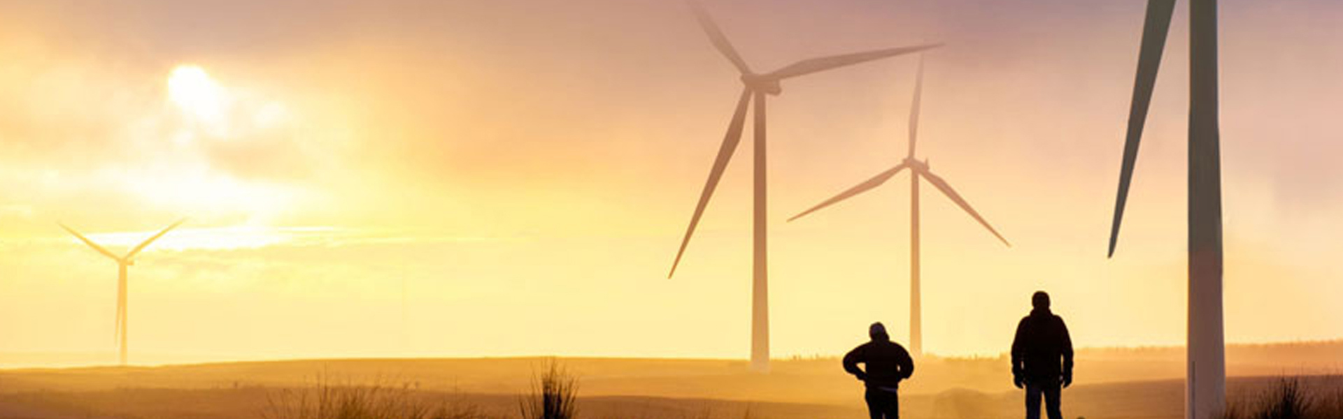 Wind turbines at sunset