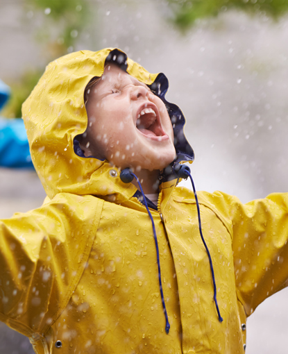 Children playing in rain